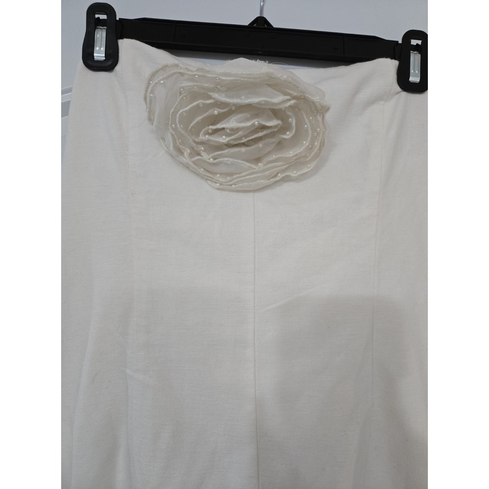 Zara Strapless Linen Blend Mini Dress With Flower Cream Size L EUC - Picture 4 of 9